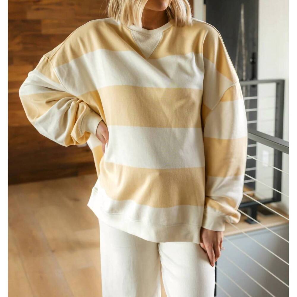 NEW FREE PEOPLE classic striped oversized crewneck top in apricot combo - Picture 5 of 6